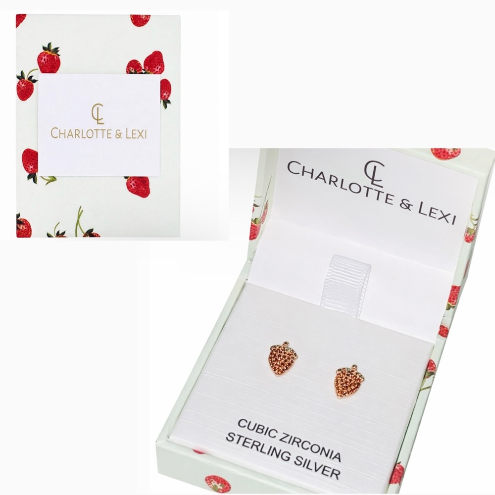 Charlotte & Lexi NWT Gold Plated Sterling Silver 925 Strawberry Stud Earrings